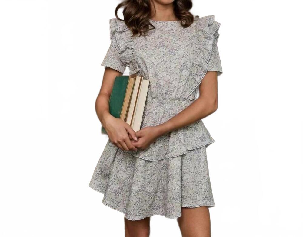 NEW PLEAT collier dress in grey blooms